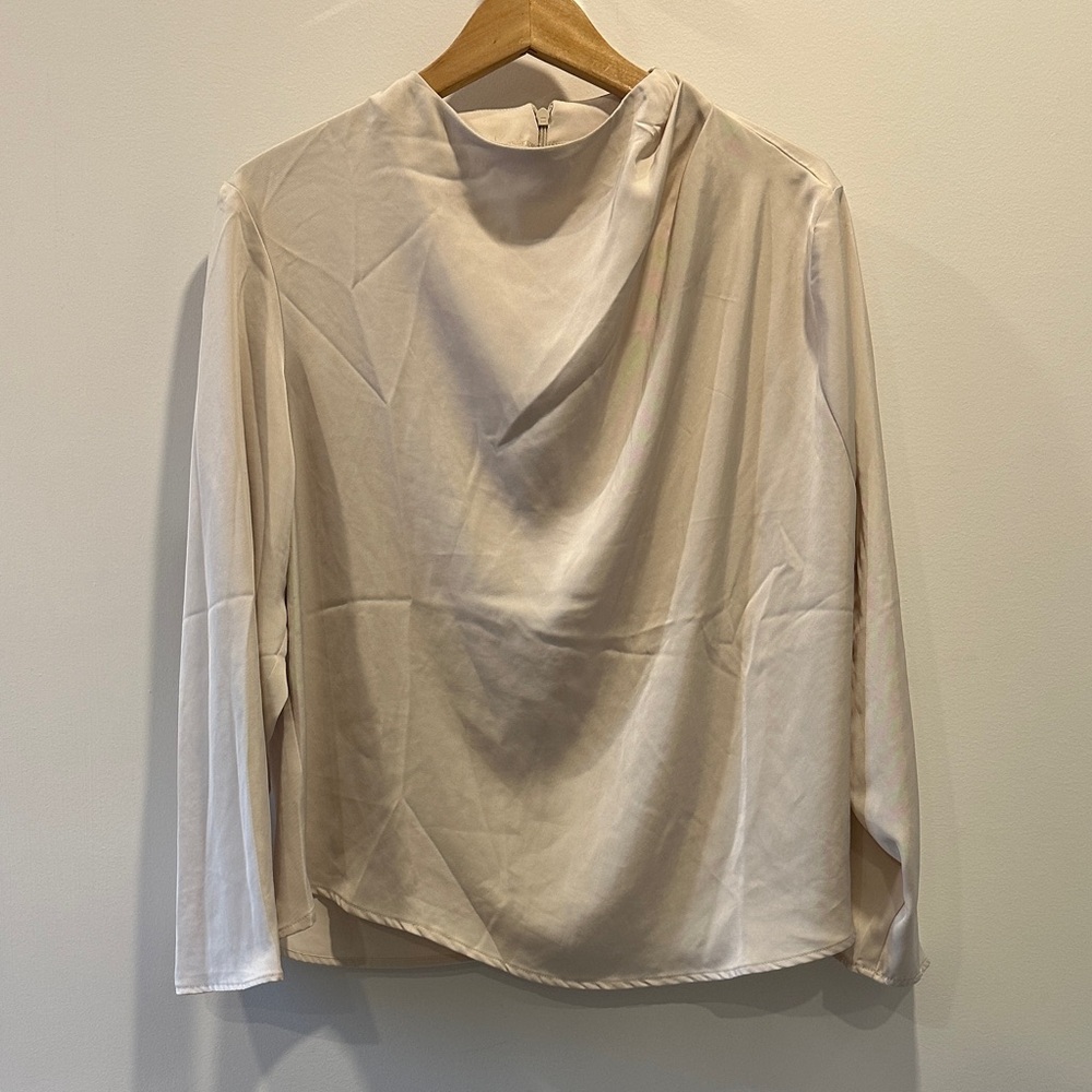 H&M Cream Satin Drape-Neck Blouse